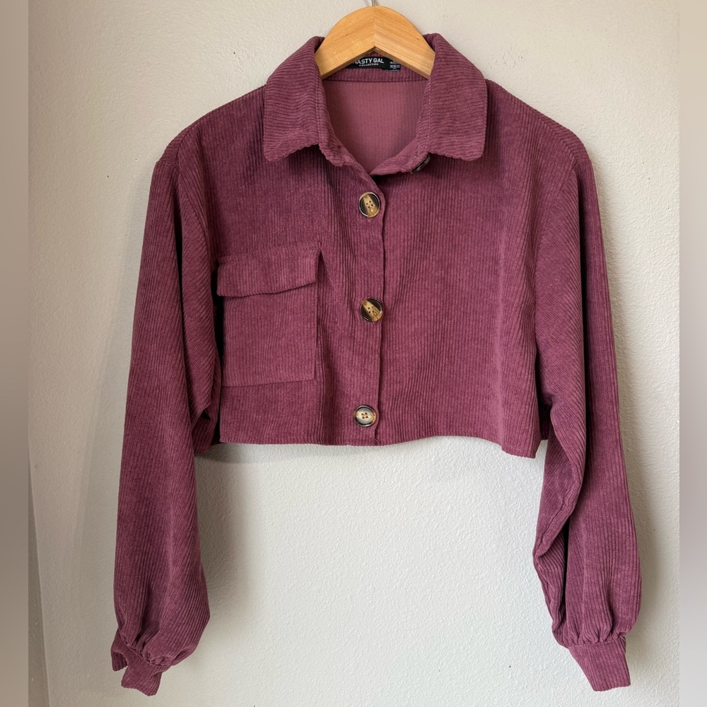 Nasty Gal Corduroy Cropped Shacket Dusty Rose Button-Up Jacket Women Size 4
